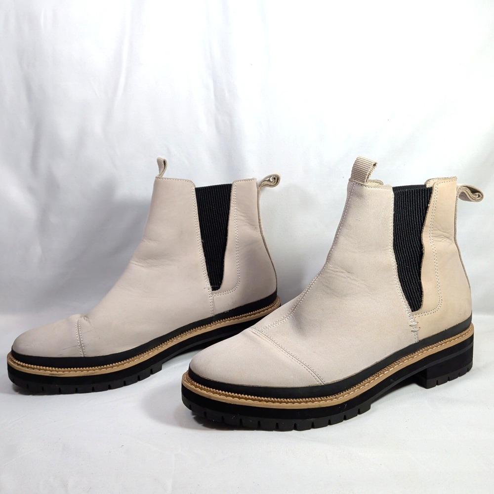 TOMS Off White Boots; Leather Lug Sole Chelsea Ankle Boots